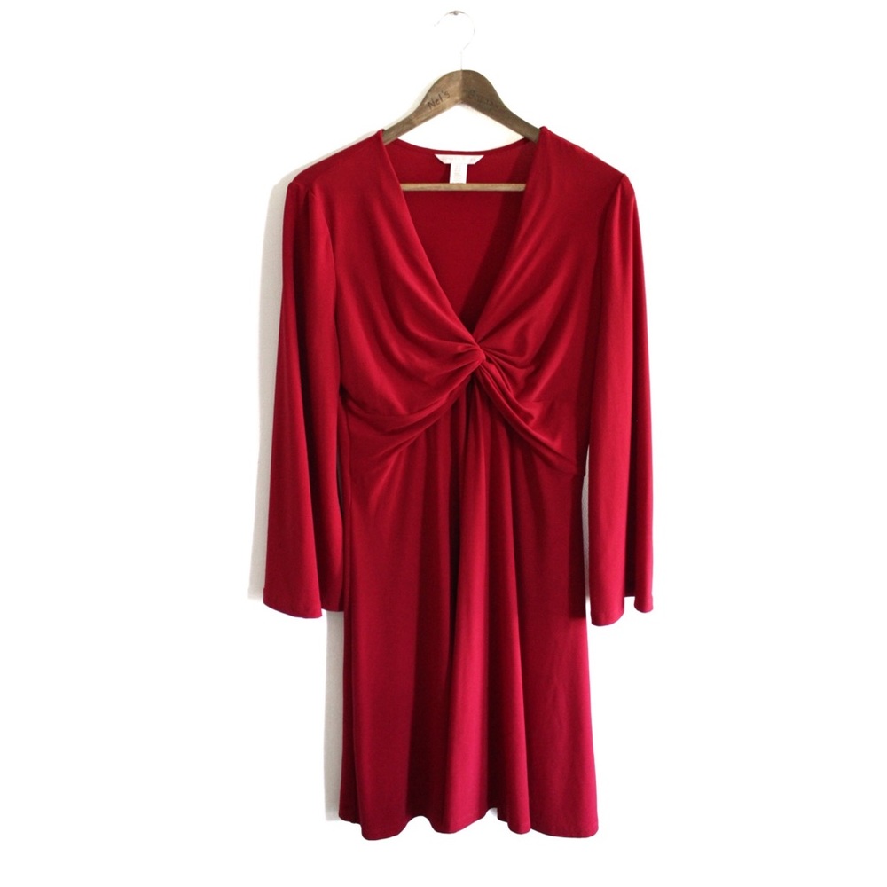 London Times Red Feminine Fit Long Sleeve Dress 12 Preowned